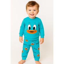 Dinamik çocuk Kız/erkek Bebek Unısex Duck Ördek Desenli 2li Takım Sweatshirt ve Alt 6-9-12-18AY
