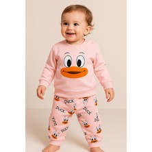Dinamik çocuk Kız/erkek Bebek Unısex Duck Ördek Desenli 2li Takım Sweatshirt ve Alt 6-9-12-18AY