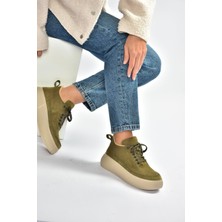 Fox Shoes T811845302 Haki Süet Kalın Tabanlı Kadın Ayakkabı