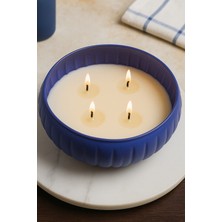 Likya Yasemin Kokulu Büyük Dekoratif Mavi Cam Mum – 1 kg %100 Doğal Soya Wax, El Yapımı