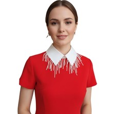 Uretti - Sümeyya 2589 7366 El Yapımı Beyaz Seyyar Yaka Sallantılı Boncuklu Choker Kolye