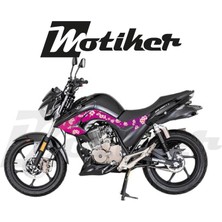 Motiker Mondial Drift L Orta Şase ve Ön Grenaj Pembe Zemin Üzerine Beyaz Sakura Çiçeği Sticker Etiket Kaplama Modeli