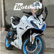 Motiker Cfmoto 250SR Sticker 2020-2024 Şimşek Desen Kaplama Sticker Etiket Modeli Beyaz Alt Zemin Mavi Şimşek