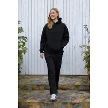 Braazi Kapüşonlu Içi Polarlı Unisex Oversize Eşofman Takımı - G09001 - Siyah