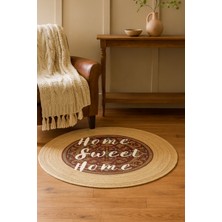 Halımax Snugh Yuvarlak Baskı Jüt Halı Makinede Yıkanabilir Çift Taraflı Doğal Jüt Home Sweet Home Kilim
