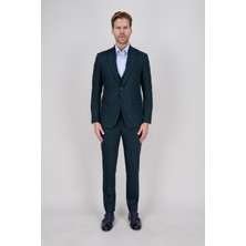 Paco Romano Erkek Slim Fit Mono Yaka Koyu Yeşil Yelekli Takım Elbise