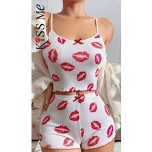 Ruselin Öpücük Desenli Askılı Şort Pijama Takımı