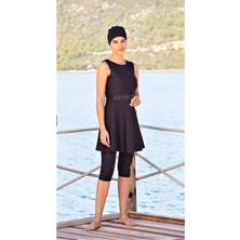 Adasea Kalın Askılı Kapri Taytlı Havuz Mayo Siyah