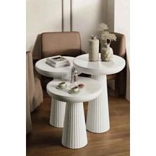 Ahşap 3’lü Set Beyaz Renk Masif Doğal Zigon ve Fiskos Takımı