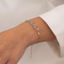 Hakan Mücevherat Renkli Taşlı Damla 14 Ayar Altın Bileklik