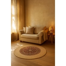 Halımax Snugh Yuvarlak Baskı Jüt Halı Makinede Yıkanabilir Çift Taraflı Doğal Jüt Retro Otantik Jüt Kilim