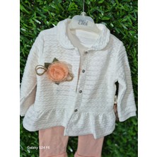 Elci Kız Bebek Triko Ceketli Ayıcık Desenli 3.lü Takım