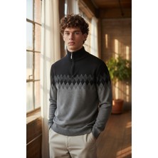 Mandala Tekstil Çok Renkli Fermuarlı Erkek Triko Kazak