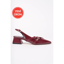MARSHETTA Leiria Model Toka Detaylı Bordo Rugan Arkası Açık Sivri Burun Kare Topuklu Babet Kadın Ayakkabı
