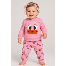 Dinamik çocuk Kız/erkek Bebek Unısex Duck Ördek Desenli 2li Takım Sweatshirt ve Alt 6-9-12-18AY