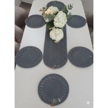 Mtg Jüt Tasarım Gri Desenl Amerikan Servis Takımı / 6 Adet Supla / 1 Adet Runner / 1 Adet Ekmek Sepeti