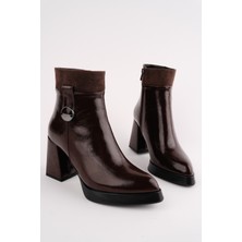 MARSHETTA Mira Model Kahverengi Sivri Burun Platform Topuklu Yandan Fermuarlı Kadın Bot