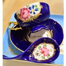 Manushum El Yapımı Porselen Sultan Kahve Fincanı- Lacivert 1 Adet