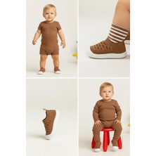 MARSHETTA Baby Ortopedik Yumuşak Kaymaz Tabanlı Nefes Alabilir Örgü Kumaş Kahve Bebek Ilk Adım Ayakkabısı