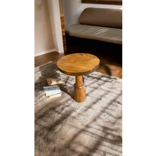 Doğal Ahşap Tekli Mantar Sehpa Tik Ağacı Renk Zigon Sehpa