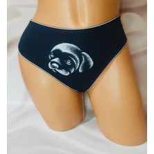 Shine Elagance Lacivert Köpek Resimli %95 Pamuk %5 Elastan Tanga Rahat Kullanışlı Kadın Külot