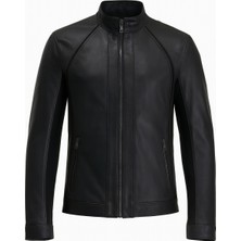 Moda Erkek Gerçek Deri Regular Fit Fermuarlı Biker Ceket