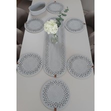 Mtg Jüt Tasarım Mtgjüt Tasarım Açık Gri Desenli Amerikan Servis Takımı / 6 Adet Supla / 1 Adet Runner / 1 Adet Ekmek Sepeti