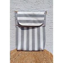 Nga's Gri Askı Hediyeli Tablet Çantası, Kuran Kılıfı, Kitap Kılıfı, Postacı Çanta - Kırmızı Çizgili Su Itici Kumaş