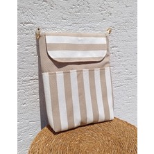 Nga's Gold Krem Askı Hediyeli Tablet Çantası, Kuran Kılıfı, Kitap Kılıfı, Postacı Çanta - Kırmızı Çizgili Su Itici Kumaş