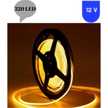 Powerr Led Aydınlatma 12 Volt 8 mm 320 Ledli Esnek Cob Şerit Sarı Amber Iç Mekan 5 Metre