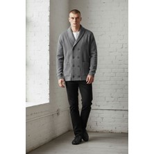 Black Steel Düğme Detaylı Cepli Kruvaze Hırka