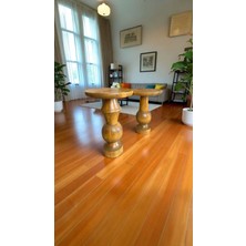 Tütün Renk Ahşap Yan Sehpa Seti 2’li Doğal Masif Mantar Sehpa