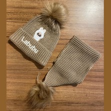 Linotti Labubu Nakışlı Çocuk Atkı Bere Takımı 2-8 Yaş 101225