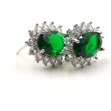 Sose Moda Zirkon Taş Detaylı Yeşil Işıltılı Küpe - Gümüş Renk Anti Alerjik Tasarım