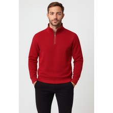 Regular Fit Yarım Fermuarlı Dik Yaka Basic Sweatshirt