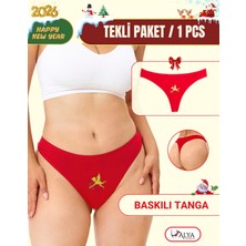 Alya Underwear Yeni Yıl Temalı Baskılı String, Kırmızı Tanga Külot  (Aşk Tanrısı) Tekli Paket, Xl