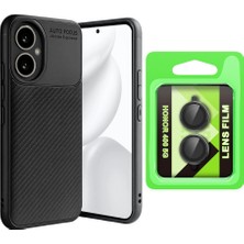Vendas Honor 400 Uyumlu Kılıf Auto Focus Karbon Görünümlü Silikon Kapak + Kamera Lens Koruyucu