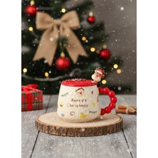 Bam Yılbaşı Temalı Kaşıklı Kapaklı Seramik Kupa Merry Christmas