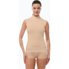 Malabadi Kadın Ten Rengi Kolsuz Yarım Balıkçı Modal Görünmez Body – Nefes Alabilir Yumuşak Modal Kumaş 1044