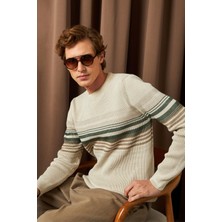 Erkek Sıfır Yaka Kazak Triko Selanik Örgü Desenli Klasik Kalıp - 5245C