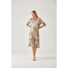 Pamuk & Pamuk Leopar Siyah Desenli Viskon Kadın Gecelik