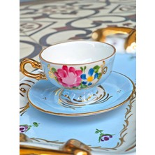 Manushum El Yapımı Porselen Sultan Kahve Fincanı- Bebe Mavi 1 Adet