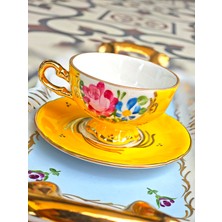 Manushum El Yapımı Porselen Sultan Kahve Fincanı- Canlı Sarı 1 Adet