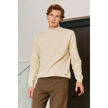 Erkek Fermuarlı Yarım Balıkçı Kazak Triko Kabartmalı Örgü Düz Renk Klasik Kalıp - 5240B