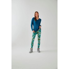 Pamuk & Pamuk Petrol Mavi V Yaka Etnik Desen Tayt Takım