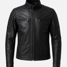 Moda Erkek Gerçek Deri Regular Fit Fermuarlı Biker Detaylı Ceket
