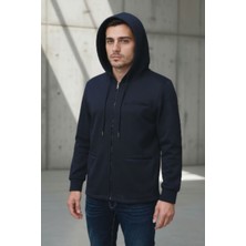 Black Steel Kapşonlu Fermuarlı Erkek Hırka