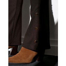 Dilvin 71905 Düğme Detaylı Ispanyol Paça Tayt Koyu Kahve