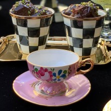 Manushum El Yapımı Porselen Sultan Kahve Fincanı- Pembe 1 Adet