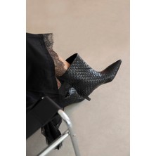 Straswans Zoey Kadın Örgü Detay Deri Bot Siyah